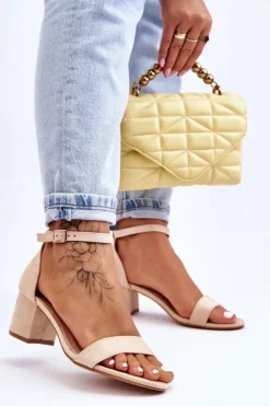 Boto Sandały Na Obcasie*Zamszowe Sandały Na Niskim Obcasie Beżowe Quincy