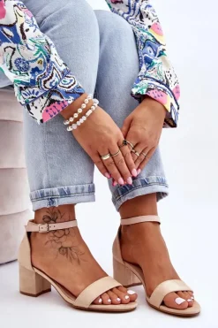 Boto Sandały Na Obcasie*Zamszowe Sandały Na Niskim Obcasie Beżowe Quincy