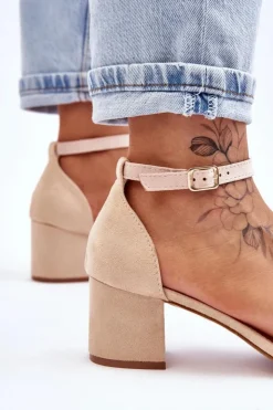 Boto Sandały Na Obcasie*Zamszowe Sandały Na Niskim Obcasie Beżowe Quincy