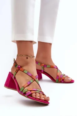 Clearance Maciejka Zamszowe Sandały Na Niskim Słupku 06653-15 Fuksja Różowy