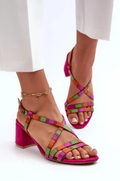 Clearance Maciejka Zamszowe Sandały Na Niskim Słupku 06653-15 Fuksja Różowy