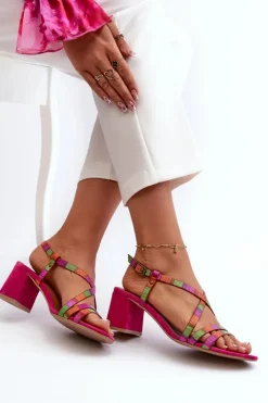 Clearance Maciejka Zamszowe Sandały Na Niskim Słupku 06653-15 Fuksja Różowy