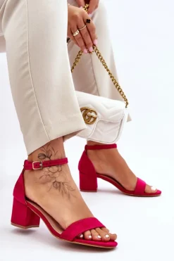 Damskie Boto Zamszowe Sandały Na Niskim Obcasie Fuksja Quincy