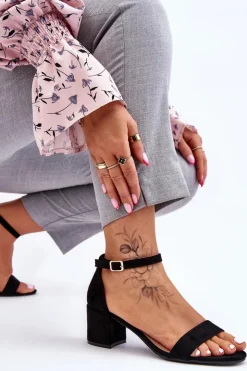 Boto Sandały Na Obcasie*Zamszowe Sandały Na Niskim Obcasie Czarne Quincy