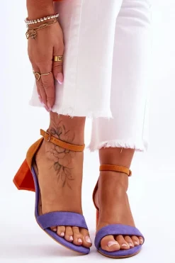 Boto Sandały Na Obcasie*Zamszowe Sandały Na Niskim Obcasie Fioletowo-Żółte Quincy