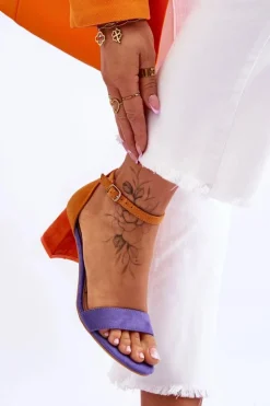 Boto Sandały Na Obcasie*Zamszowe Sandały Na Niskim Obcasie Fioletowo-Żółte Quincy