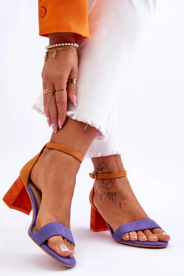 Boto Sandały Na Obcasie*Zamszowe Sandały Na Niskim Obcasie Fioletowo-Żółte Quincy