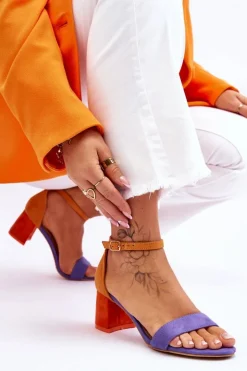 Boto Sandały Na Obcasie*Zamszowe Sandały Na Niskim Obcasie Fioletowo-Żółte Quincy