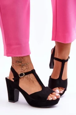 Sale Boto Zamszowe Sandały Na Obcasie Czarne Felicia