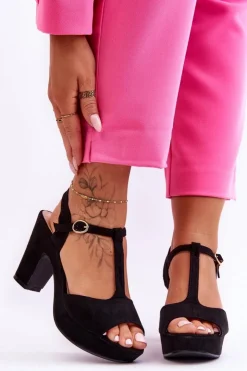 Sale Boto Zamszowe Sandały Na Obcasie Czarne Felicia