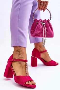 Buty damskie Vinceza Sandały Na Obcasie*Zamszowe Sandały Na Obcasie Z Cyrkoniami Fuksja Aniya Różowy
