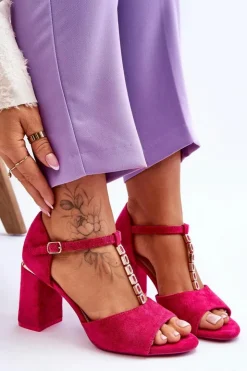 Buty damskie Vinceza Sandały Na Obcasie*Zamszowe Sandały Na Obcasie Z Cyrkoniami Fuksja Aniya Różowy