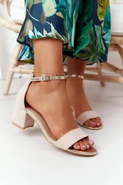 Sale Boto Zamszowe Sandały Na Obcasie Beżowe Janet