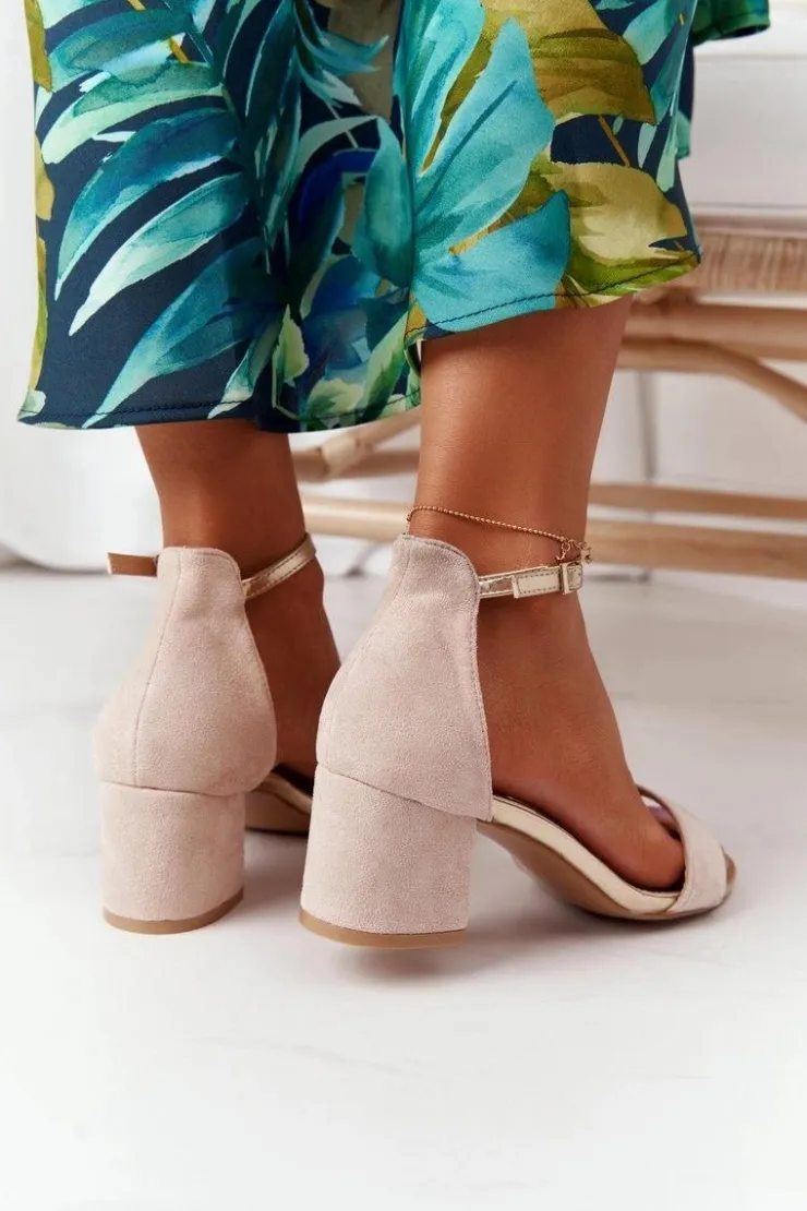 Sale Boto Zamszowe Sandały Na Obcasie Beżowe Janet