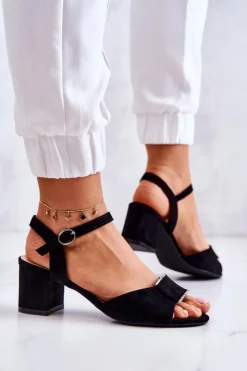 Damskie Buty Sergio Leone Zamszowe Sandały Na Obcasie Czarne Lorisa