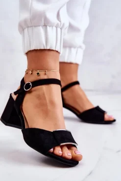 Damskie Buty Sergio Leone Zamszowe Sandały Na Obcasie Czarne Lorisa