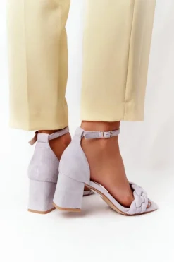 Boto Zamszowe Sandały Na Obcasie Szare Long Island