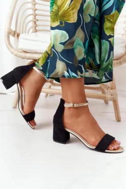 Damskie Boto Zamszowe Sandały Na Obcasie Czarne Janet