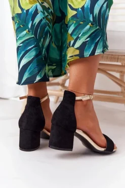 Damskie Boto Zamszowe Sandały Na Obcasie Czarne Janet