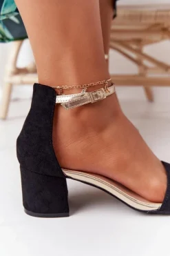 Damskie Boto Zamszowe Sandały Na Obcasie Czarne Janet