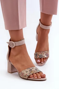 Maciejka Sandały Na Obcasie*Zamszowe Sandały Na Obcasie 04141-49 Beżowe Beżowy