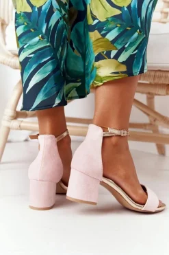 Boto Sandały Na Obcasie*Zamszowe Sandały Na Obcasie Różowe Janet