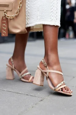 Damskie Damskie buty S.Barski Zamszowe Sandały Na Obcasie S.Barski LJ432-1 Beżowe