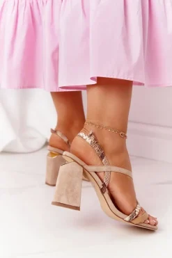 Damskie Damskie buty S.Barski Zamszowe Sandały Na Obcasie S.Barski LJ432-1 Beżowe