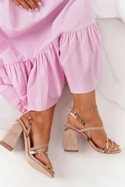 Damskie Damskie buty S.Barski Zamszowe Sandały Na Obcasie S.Barski LJ432-1 Beżowe