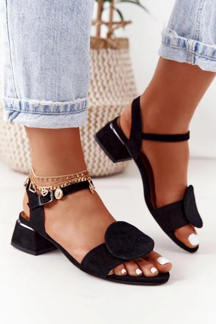 Maciejka Sandały Na Obcasie*Zamszowe Sandały Na Obcasie 5198A-01 Czarne