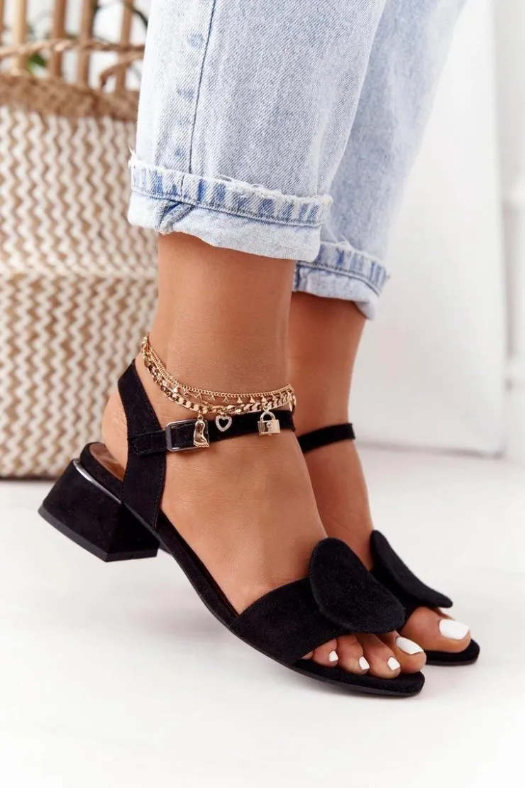 Maciejka Sandały Na Obcasie*Zamszowe Sandały Na Obcasie 5198A-01 Czarne