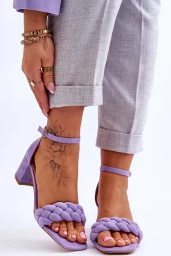 Boto Sandały Na Obcasie*Zamszowe Sandały Na Obcasie Z Ozdobnym Warkocze Fioletowe Azela