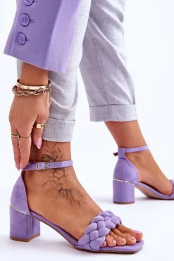 Boto Sandały Na Obcasie*Zamszowe Sandały Na Obcasie Z Ozdobnym Warkocze Fioletowe Azela