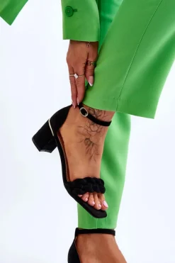 New Boto Zamszowe Sandały Na Obcasie Z Ozdobnym Warkocze Czarne Azela