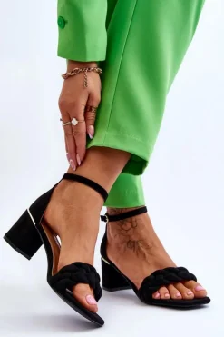 New Boto Zamszowe Sandały Na Obcasie Z Ozdobnym Warkocze Czarne Azela