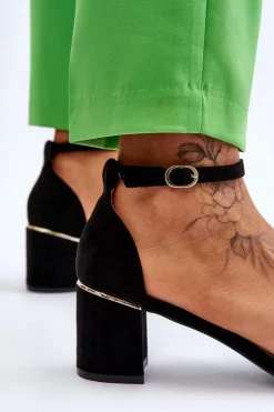 New Boto Zamszowe Sandały Na Obcasie Z Ozdobnym Warkocze Czarne Azela