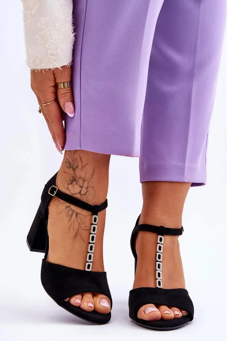 Discount Buty damskie Vinceza Zamszowe Sandały Na Obcasie Z Cyrkoniami Czarne Aniya