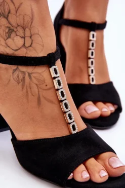 Discount Buty damskie Vinceza Zamszowe Sandały Na Obcasie Z Cyrkoniami Czarne Aniya