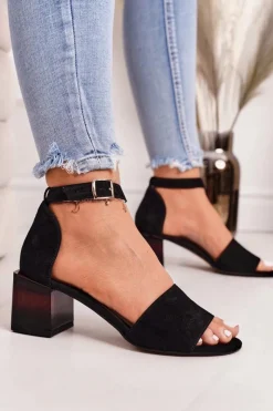 Clearance Laura Messi Zamszowe Sandały Na Obcasie 2285 Czarne