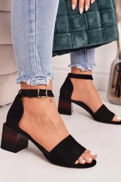 Clearance Laura Messi Zamszowe Sandały Na Obcasie 2285 Czarne