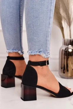 Clearance Laura Messi Zamszowe Sandały Na Obcasie 2285 Czarne