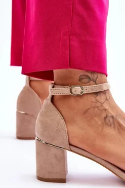 Damskie Boto Zamszowe Sandały Na Obcasie Z Ozdobnym Warkocze Beżowe Azela