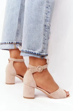 Buty damskie Vinceza Sandały Na Obcasie*Zamszowe Sandały Na Obcasie Vinceza 23-20100 Beżowe