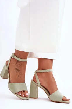 Hot Boto Zamszowe Sandały Na Obcasie Zielone Harriet