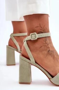 Hot Boto Zamszowe Sandały Na Obcasie Zielone Harriet