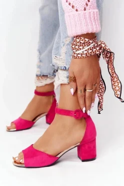 Buty damskie Vinceza Sandały Na Obcasie*Zamszowe Sandały Na Obcasie Vinceza 23-20100 Fuksja