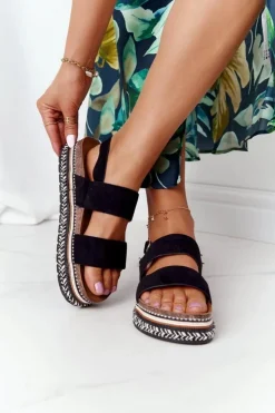 Damskie Boto Zamszowe Sandały Na Platformie Czarne Olimpia