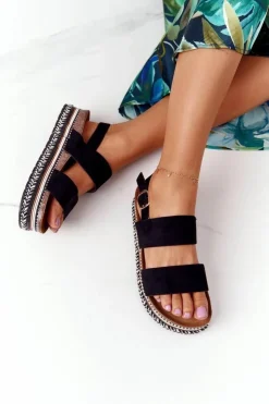 Damskie Boto Zamszowe Sandały Na Platformie Czarne Olimpia