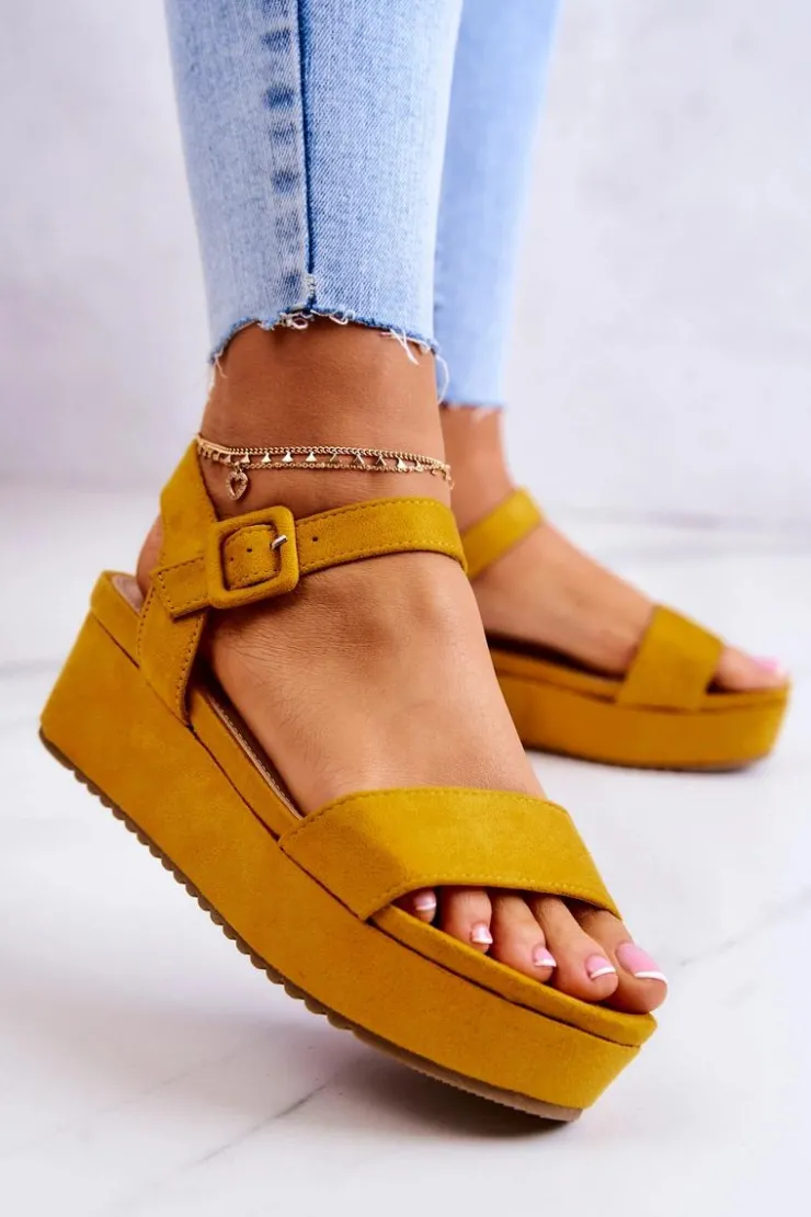 Clearance Boto Zamszowe Sandały Na Platformie Żółte Sariah