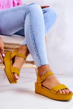 Clearance Boto Zamszowe Sandały Na Platformie Żółte Sariah